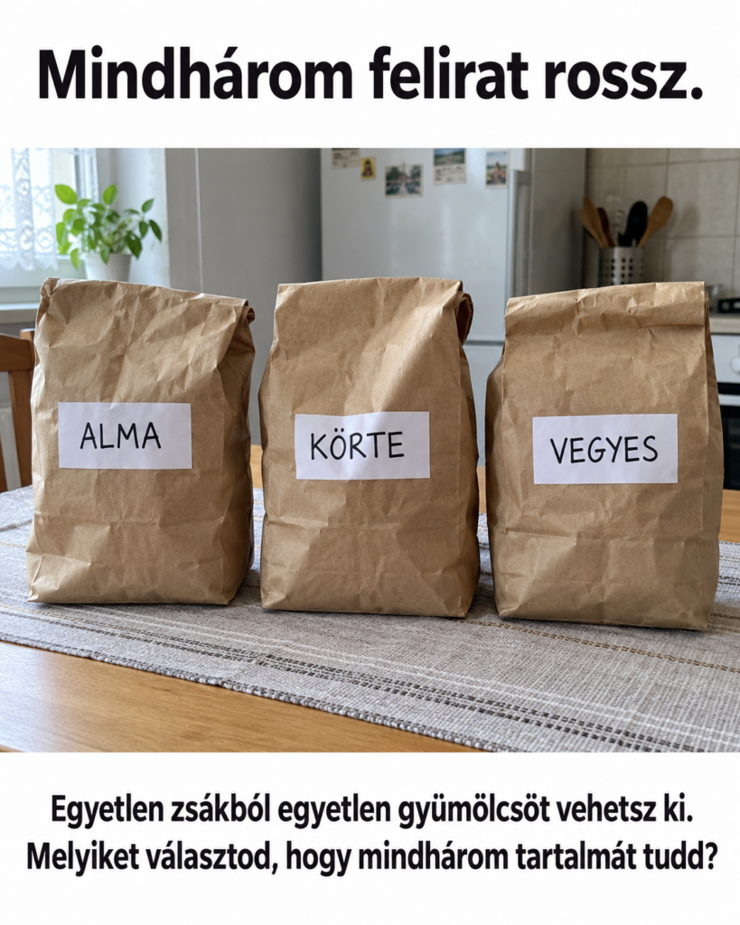 Mindhárom felirat rossz: melyik zsákból vennél ki egy gyümölcsöt?