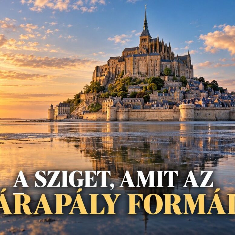 Mont-Saint-Michel apátsága az árapályöbölben – AI-illusztráció